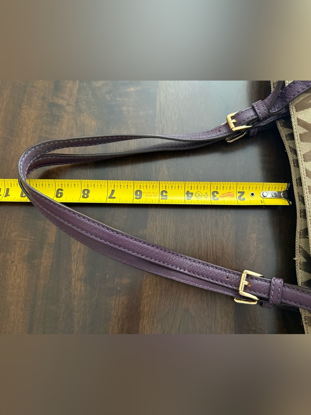 Michael Kors Beige Logo Tote with Purple Leather Straps - Picture 9 of 10
